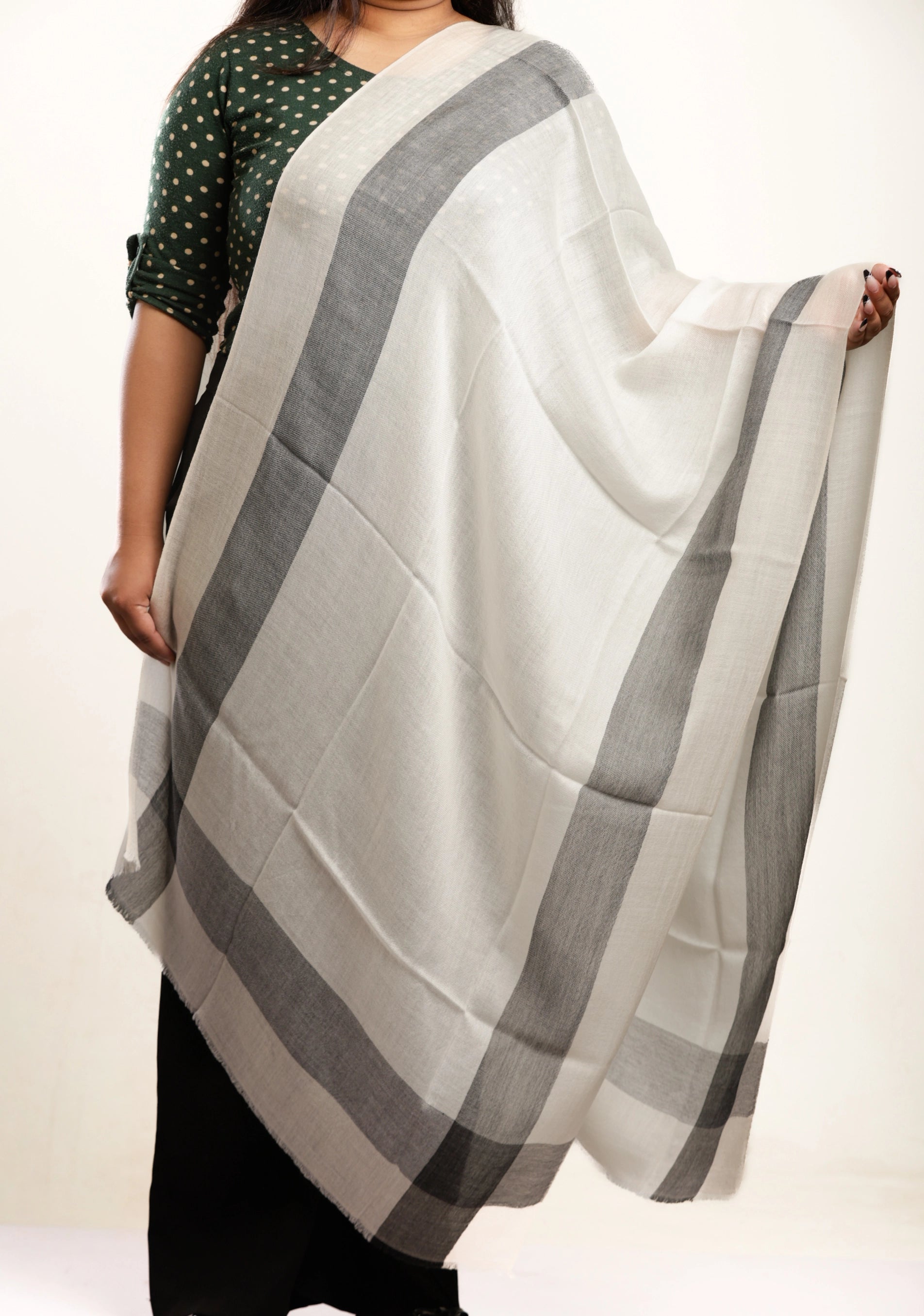 Artisan Merino Shawl – The Slate & Ivory Border Weave