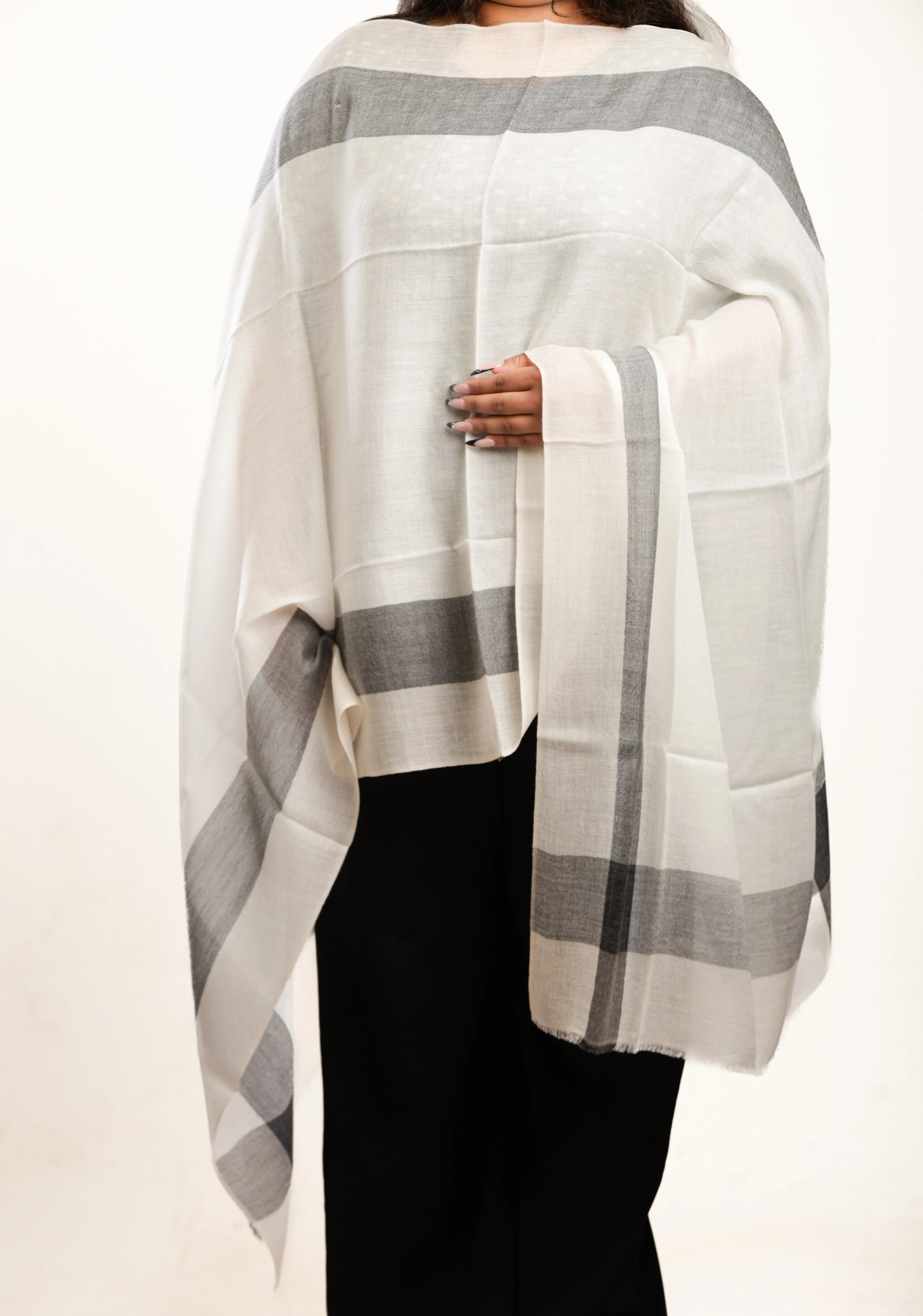 Artisan Merino Shawl – The Slate & Ivory Border Weave