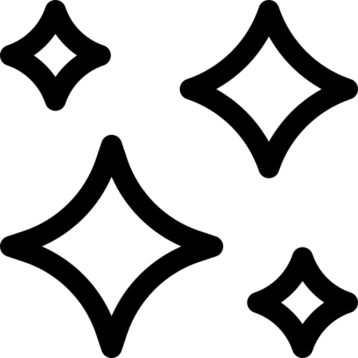 Four black star-like shapes on a white background