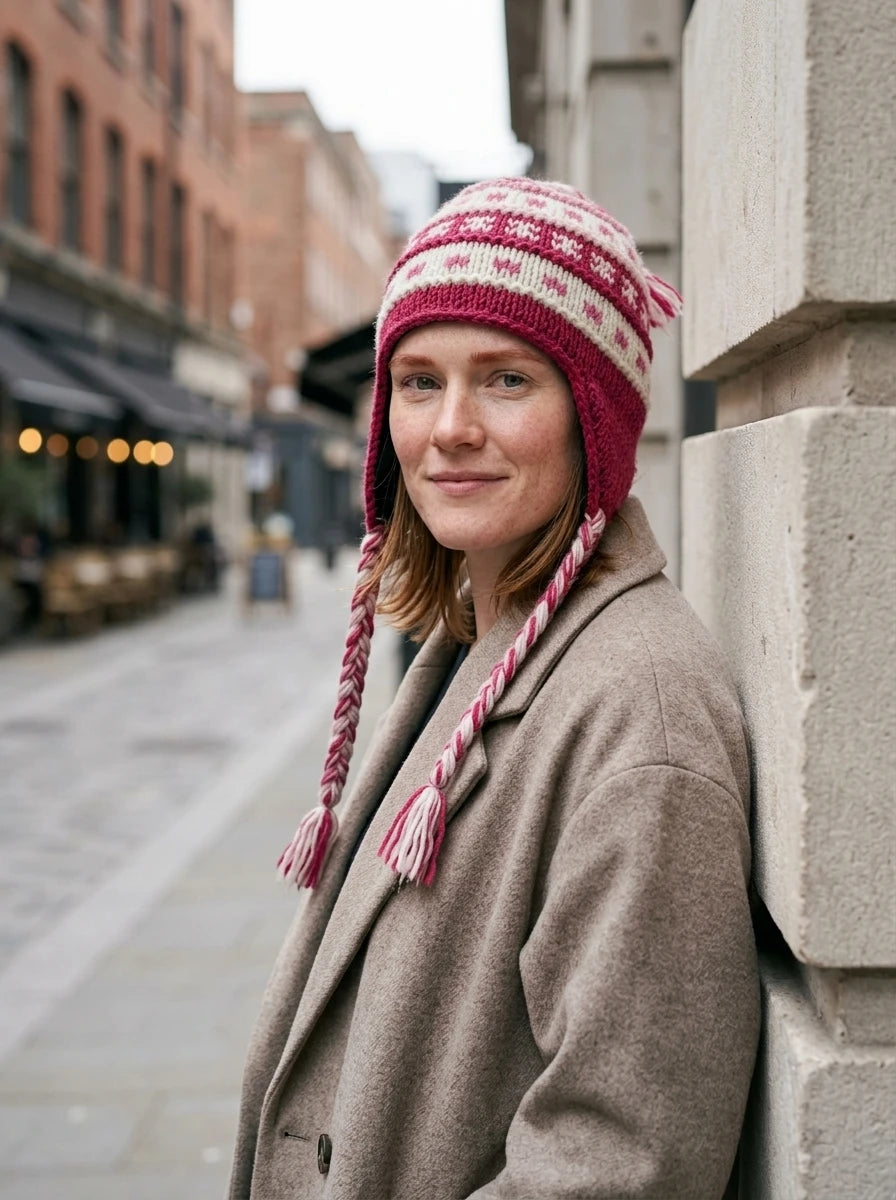 Knit earflap beanie (Chullo) — On Model - Street Style | Generated by Modelize