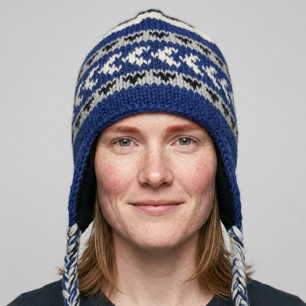 Knit Earflap Beanie — On Model - Close-up Detail | Generated by Modelize
