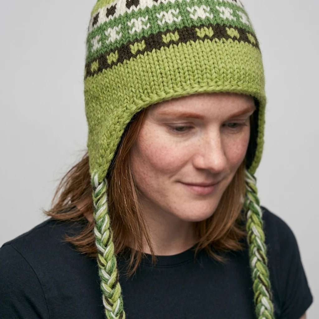 Earflap beanie (Chullo) — On Model - Close-up Detail | Generated by Modelize