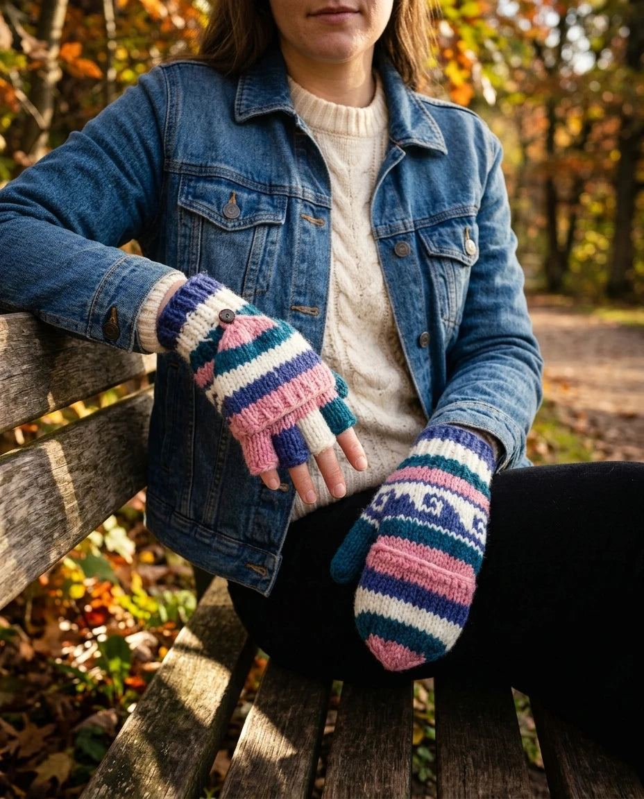 Convertible knit mittens (glittens) — Autumn Lifestyle Arrangement | Generated by Modelize