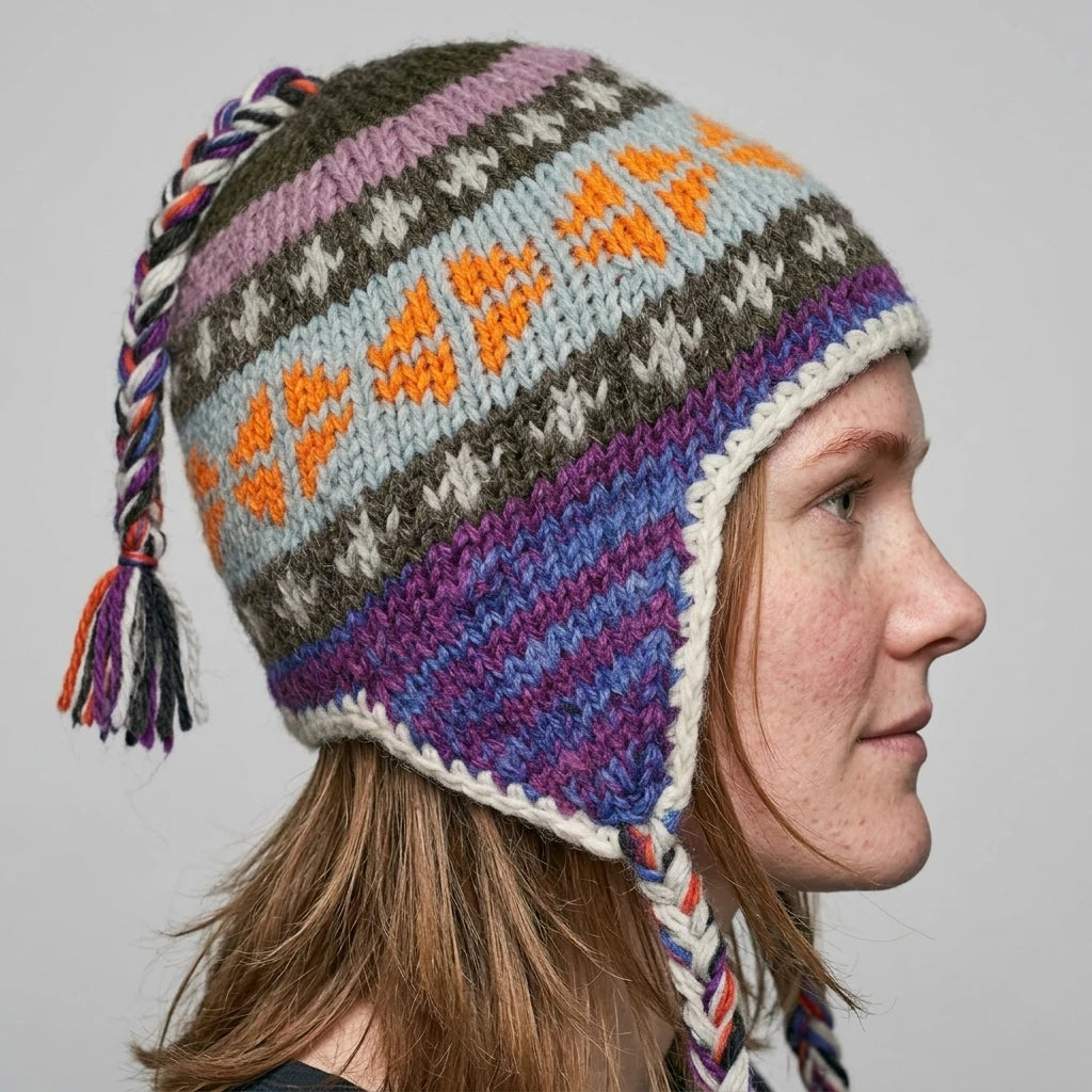 Chullo-style knit beanie — On Model - Close-up Detail | Generated by Modelize