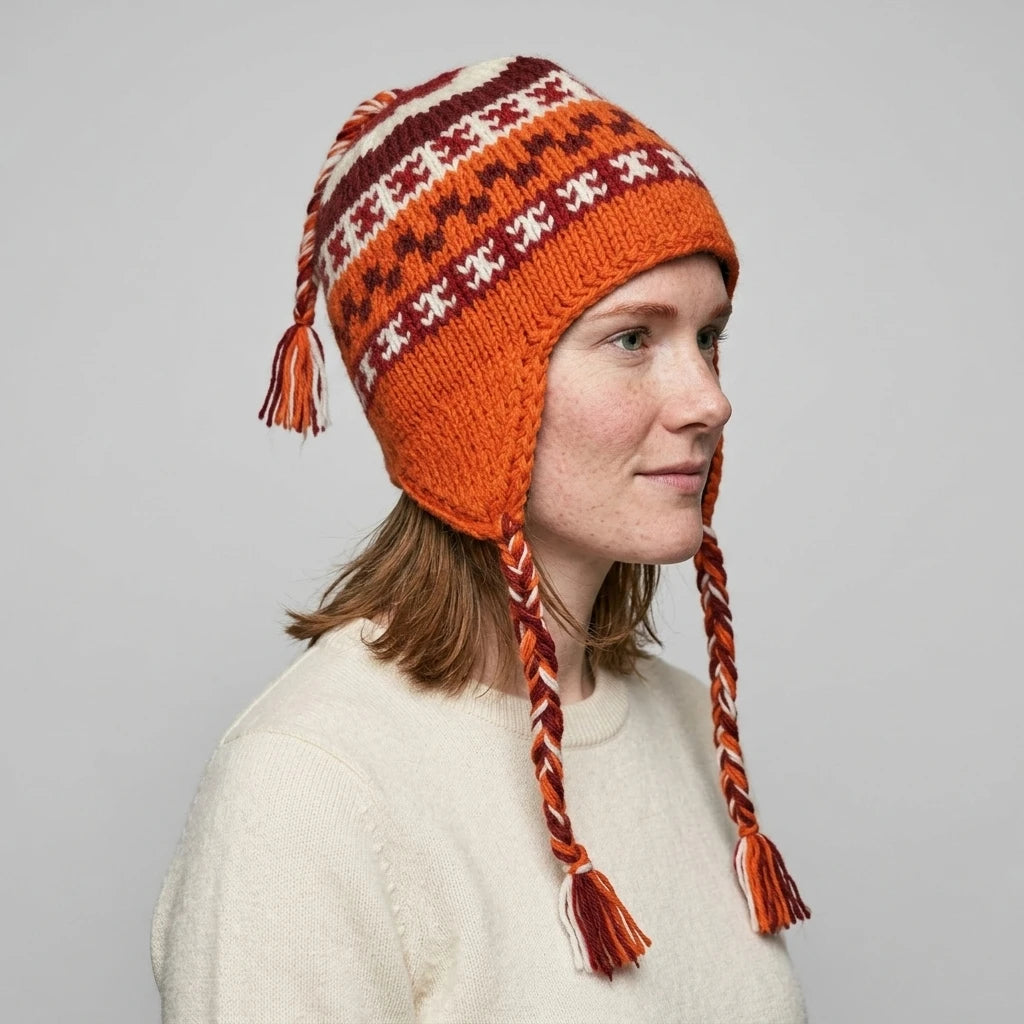 Earflap beanie (Chullo) — On Model - Close-up Detail | Generated by Modelize