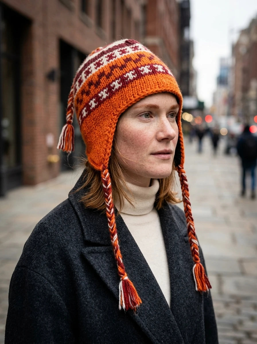 Knit earflap beanie — On Model - Street Style | Generated by Modelize